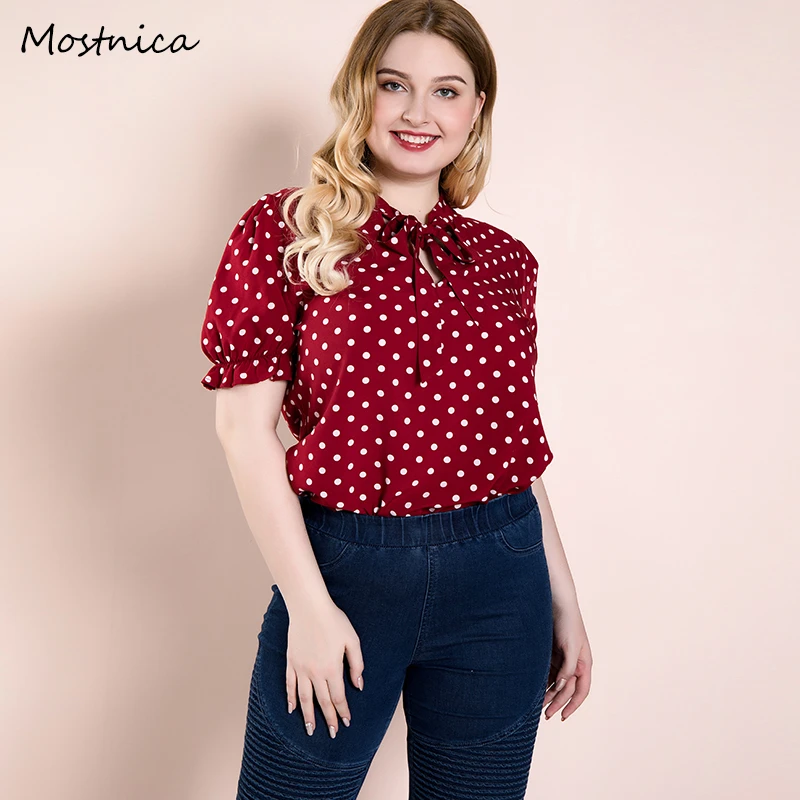 plus size red polka dot blouse