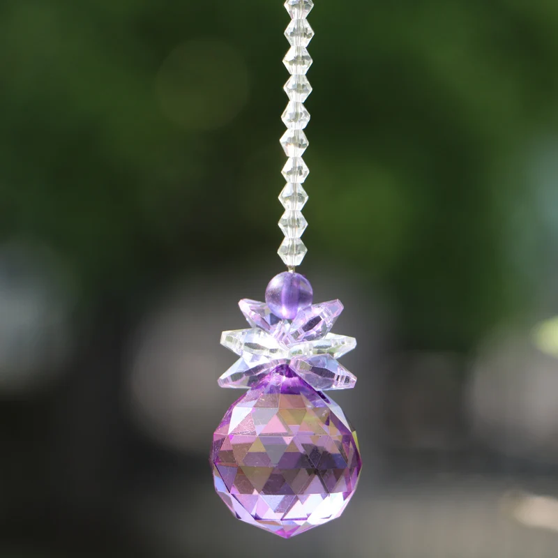 Purple Crystal Prism Ball Handmade Suncatcher Beads Rainbow Maker Home Decor 