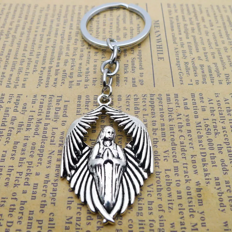 

New Heart Shaped Angel Wing Pendant DIY Men's Car Keychain Ring Holder Keyring Souvenir Jewelry Gift