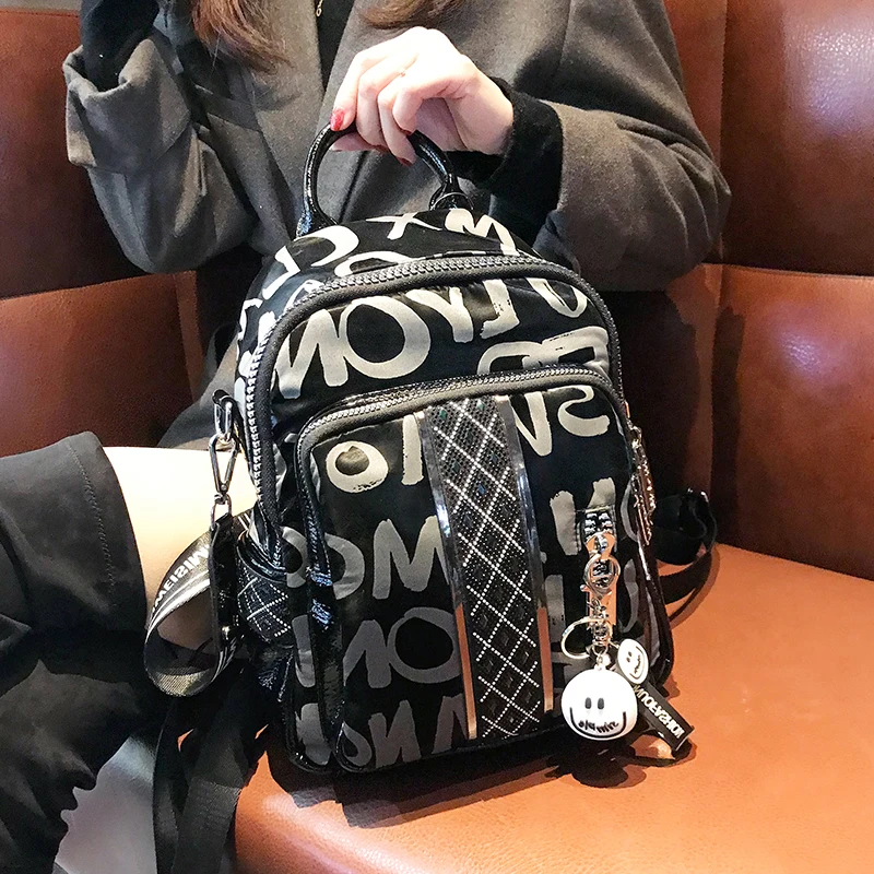 

Letter Printed Backpack Women 2020 New Rhinestone Hit Color Fashion Travel Large Capacity Dual-use Shoulder Bag Mochila Feminina