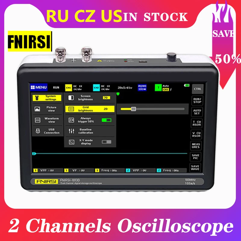 ADS1013D Digital tablet oscilloscope dual channel 100M bandwidth 1GS sampling rate mini tablet digital oscilloscope Touch Screen|Oscilloscopes| - AliExpress