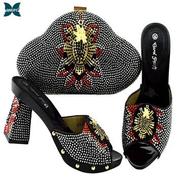 

Newest Fashion Matching Italian design Ladies Shoe and Bag Set African Matching Shoes and Bags Set In Black Women Nigerian Shoes