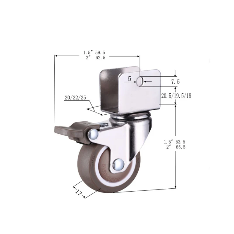 1.5” Furniture Crib Casters Cabinet Clamp with Brake Wheels Soft Rubber Swivel Caster Furniture Hardware Fittings Pack of 4-4