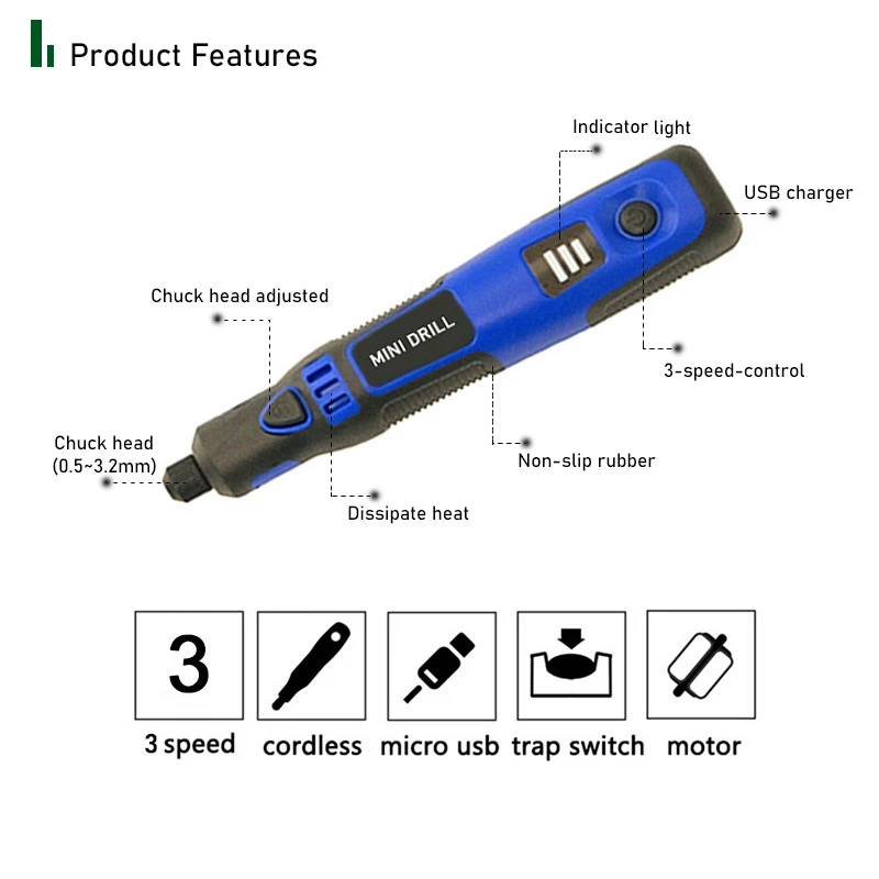 무선 미니 드릴 조각 펜, Dremel 도구 액세서리 세트, 조정 가능한 연삭 3.6V, 다기능 홈 DIY