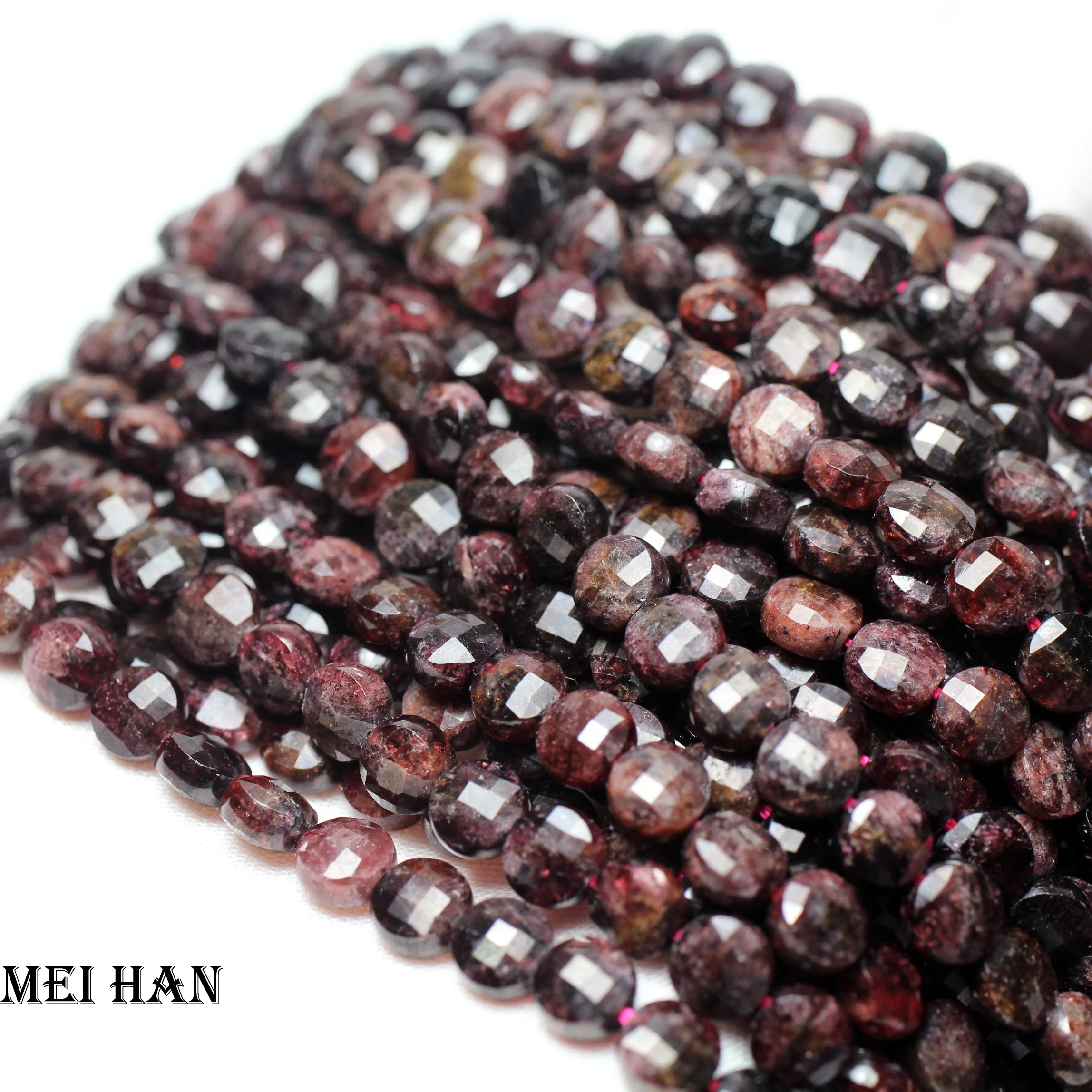 

Meihan Free shipping (2strands/set) natural red garnet 4*7mm faceted flat round loose beads stone for jewelry making design
