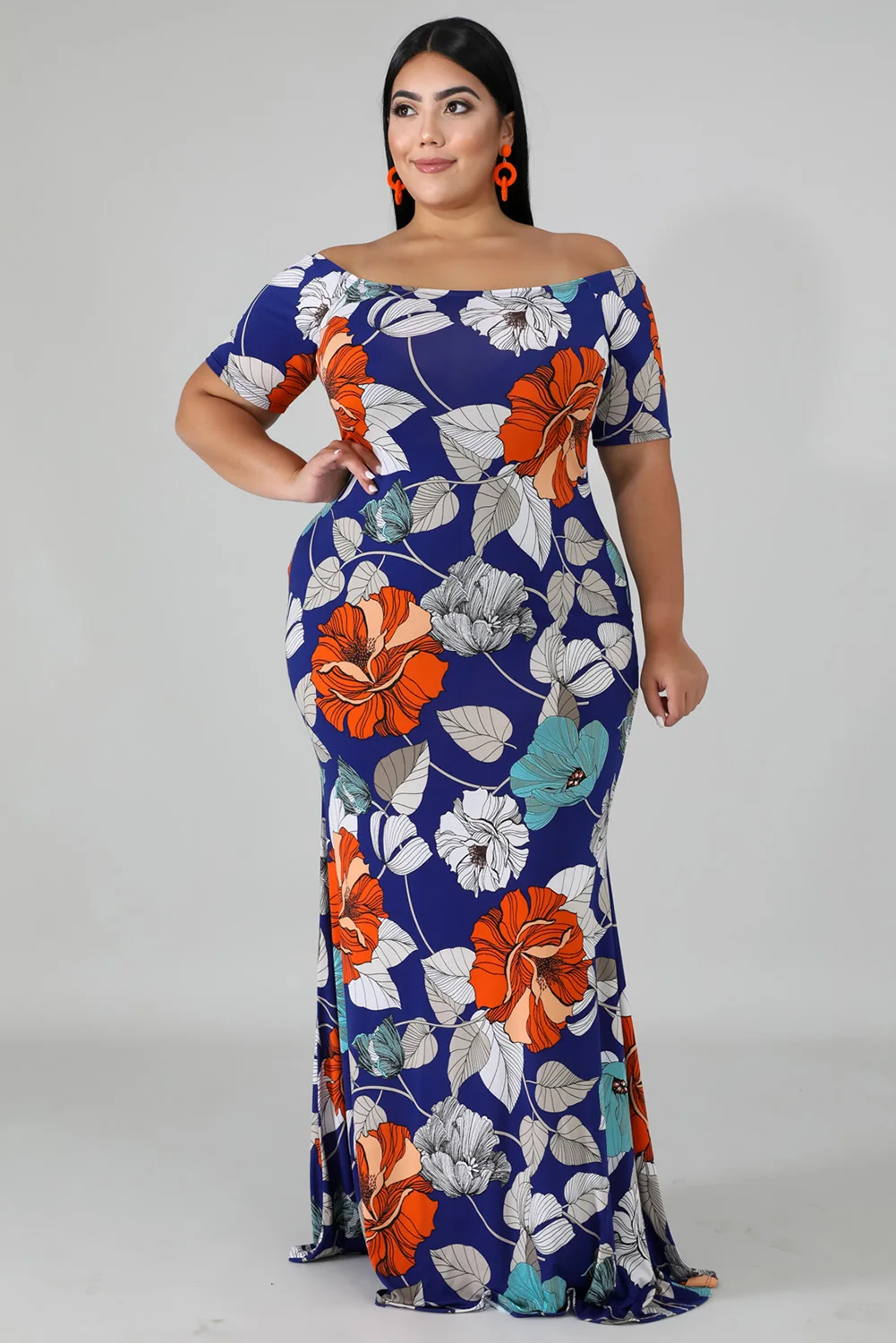 Plus Contrast Floral Mesh Belted Maxi Dress