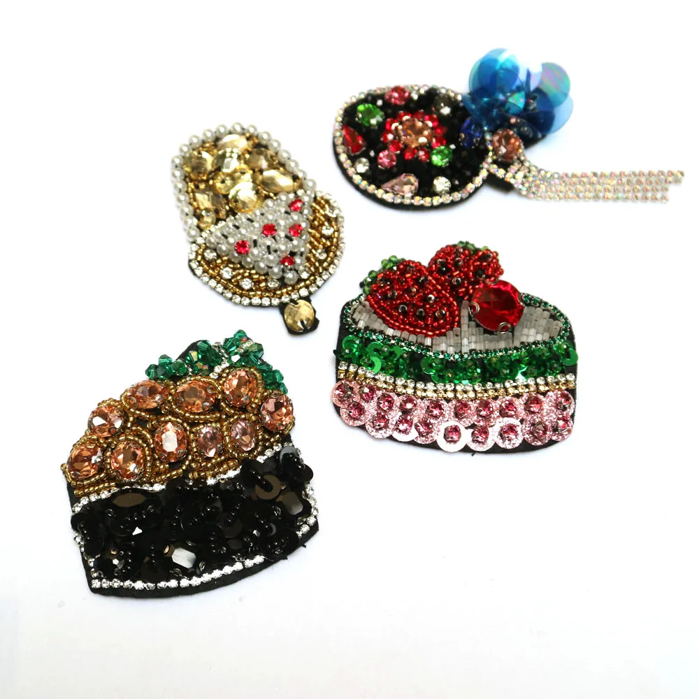 Fashion Handmade tassel flower rhinestone beaded patches for clothing DIY sew on patch embroidered applique cake sequins Parches | Дом и сад