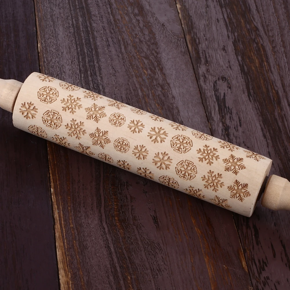 Creative Baking Christmas DIY Kitchen Tool Cookies Embossing Rolling Pin Wooden Wood Embossed Stick Roller Party