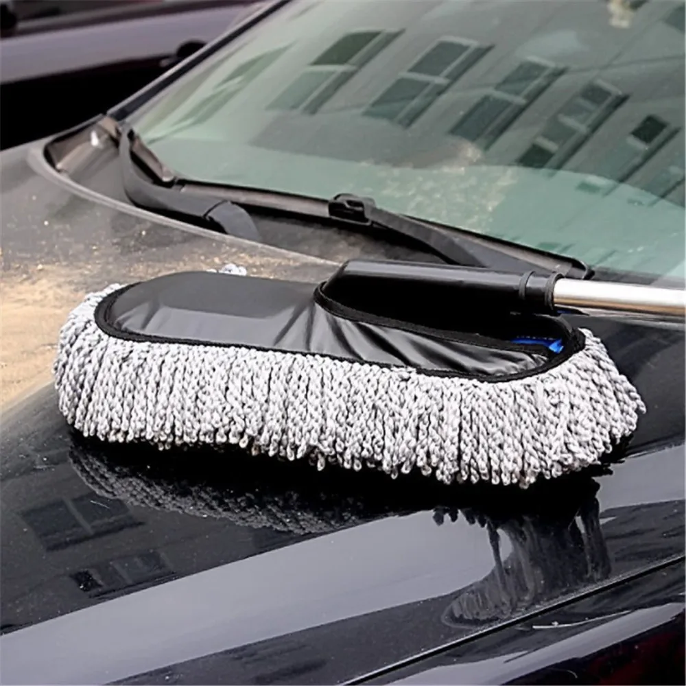Полотенце из микрофибры для чистки машины Щетка авто окно Duster Выдвижная нержавеющая стальная длинная ручка восковый порошок моющийся Drag Wax Shan шайба