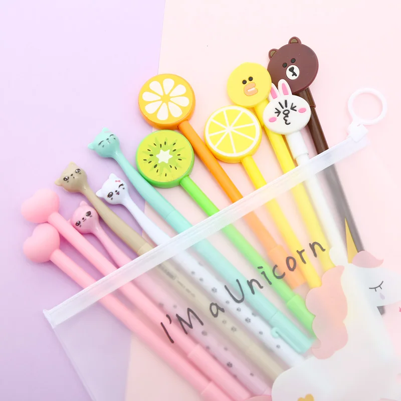 Набор гелевых ручек для смешивания, 12 шт., Kawaii, мультяшная, креативная, милая, крутая, фламинго, авторучка, чернильные ручки, офисные, стационарные, поставка с сумкой для карандашей