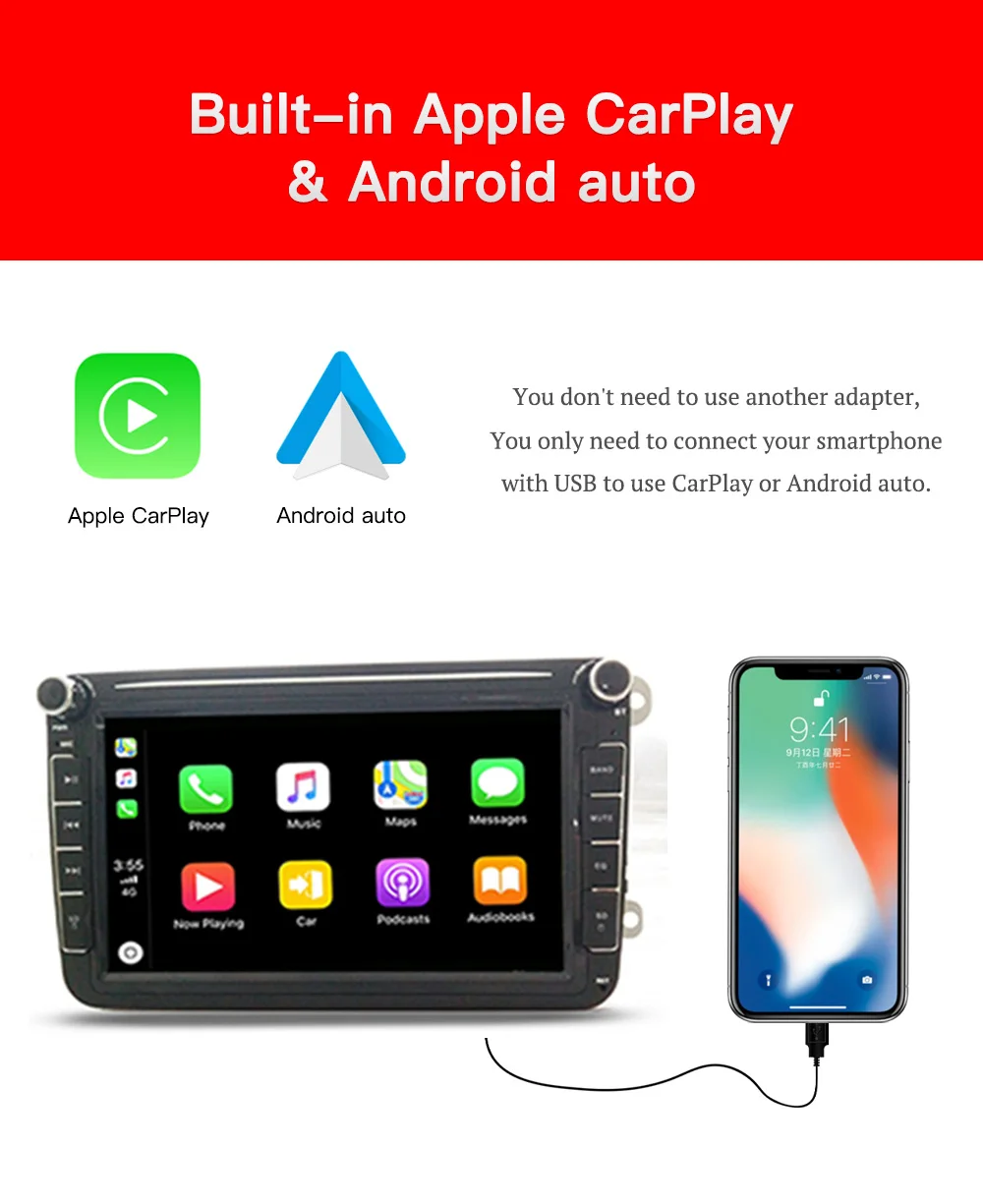 Flash Deal EU Stock 8" 2 Din Car dvd player radio For Volkswagen POLO PASSAT TOURAN Golf 5 Android Auto and Carplay 1