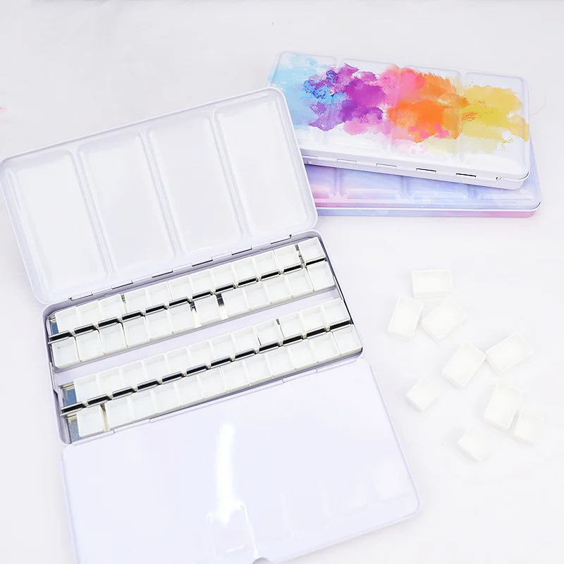 48 GridsPalette Painting Storage Iron Tins Paint Tray Box with Half and Full Pans For Watercolor/Oil/ Acrylic 3