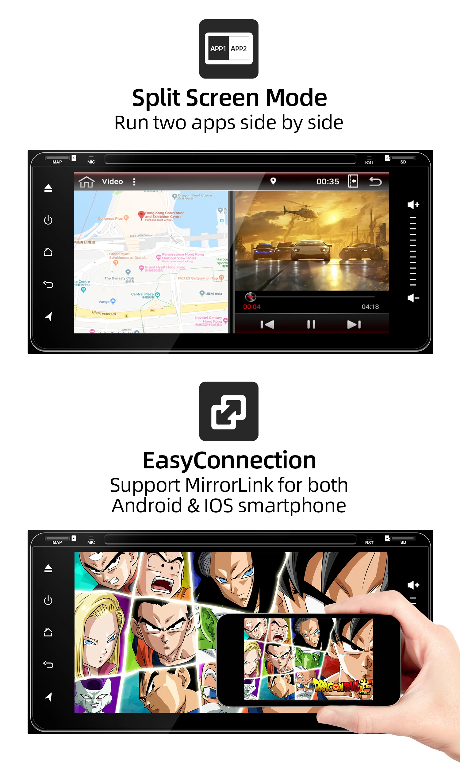Top 2 din android 9.0 px6 system for toyota 200*100mm 4g ram+64g rom with gps navi wifi bt steering wheel control dab obd usb camera 5
