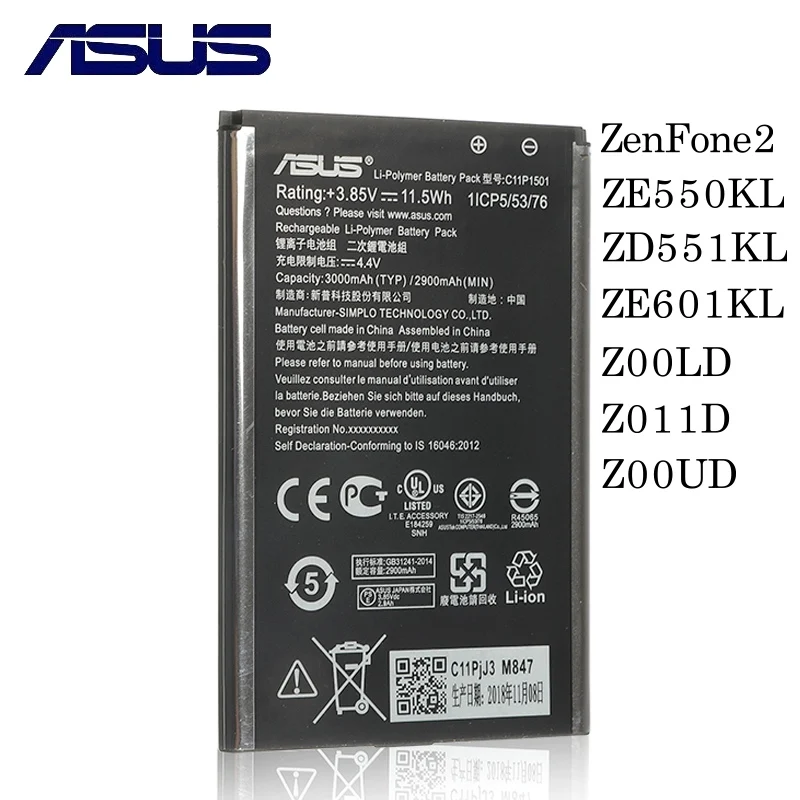 ASUS оригинальный аккумулятор C11P1501 2900 ма ч для ZenFone2 Лазерная 5 &quot/6 дюймов ZenFone Selfie