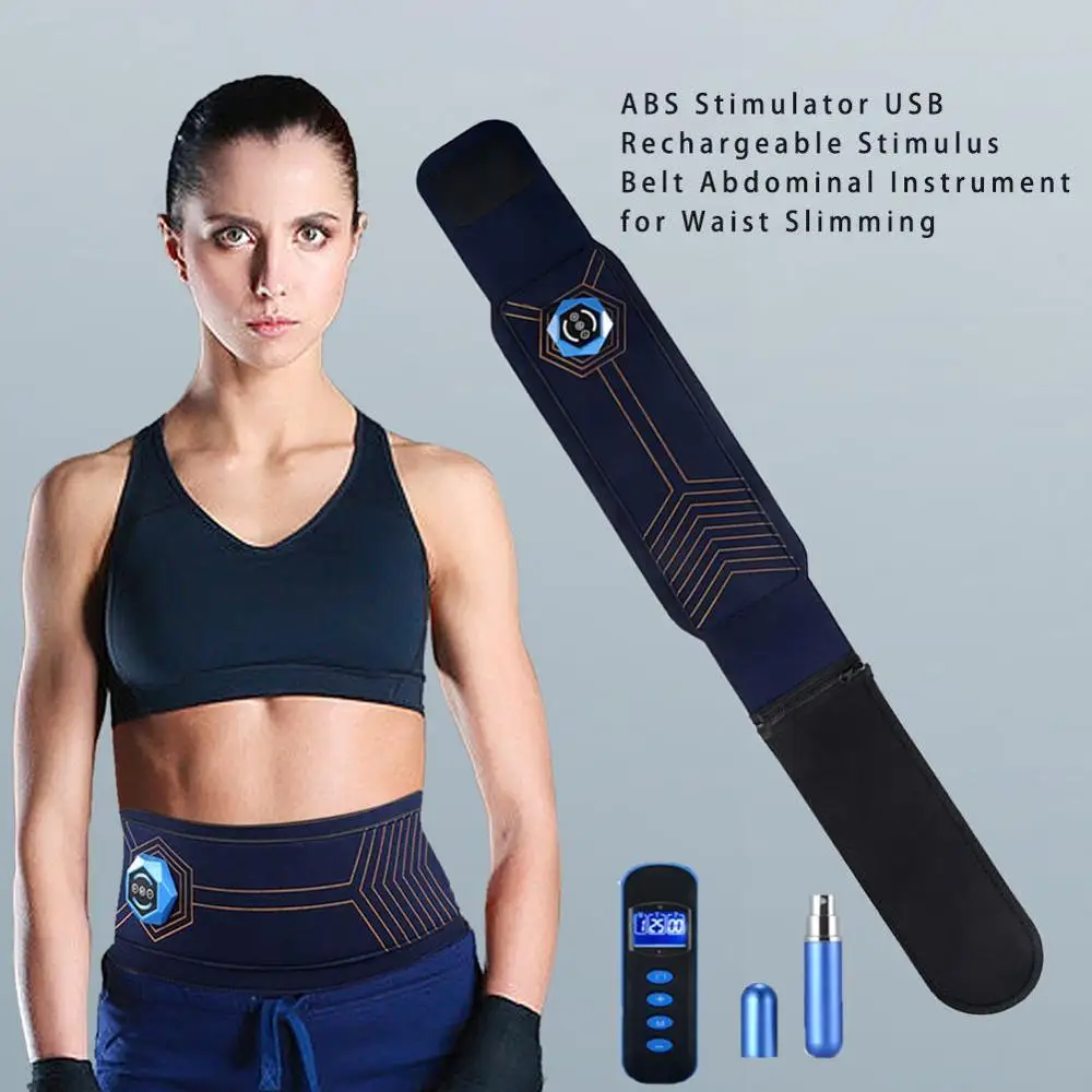 USB Charge Abdominal Toning Belt Vibration Smart Fitness Ab Training Belt with Remote Control Massager Stimulator Belt Gel-Free