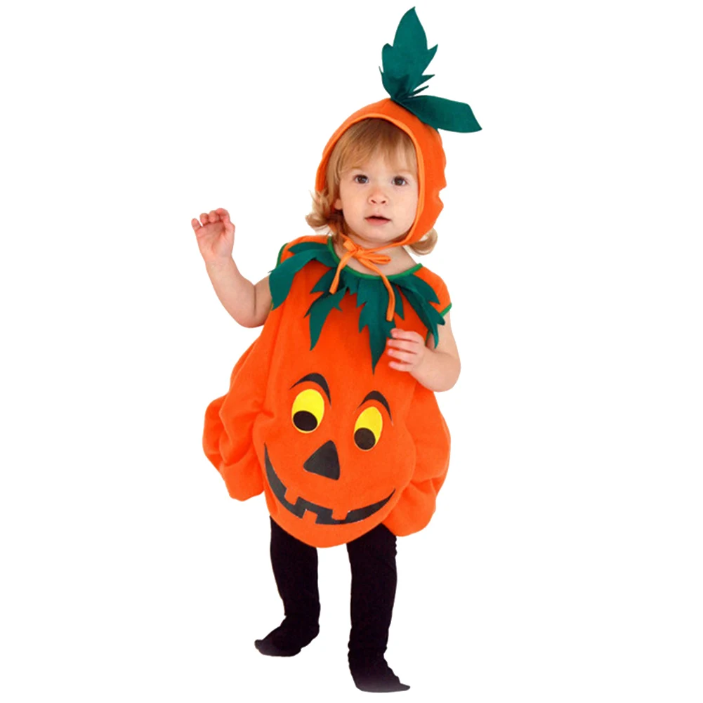 Halloween Baby Kids Pumpkin Fancy Sleeveless Jumpsuit with Hat Clothes Cosplay Costume for Boy Girl ZJ55 - Цвет: As show