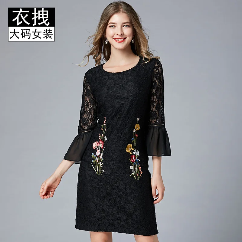

Spring Clothing New Style Embroided Dress 2019 Europe And America Palace Style Lace Sheath Large Size Dress Elegant Skirt