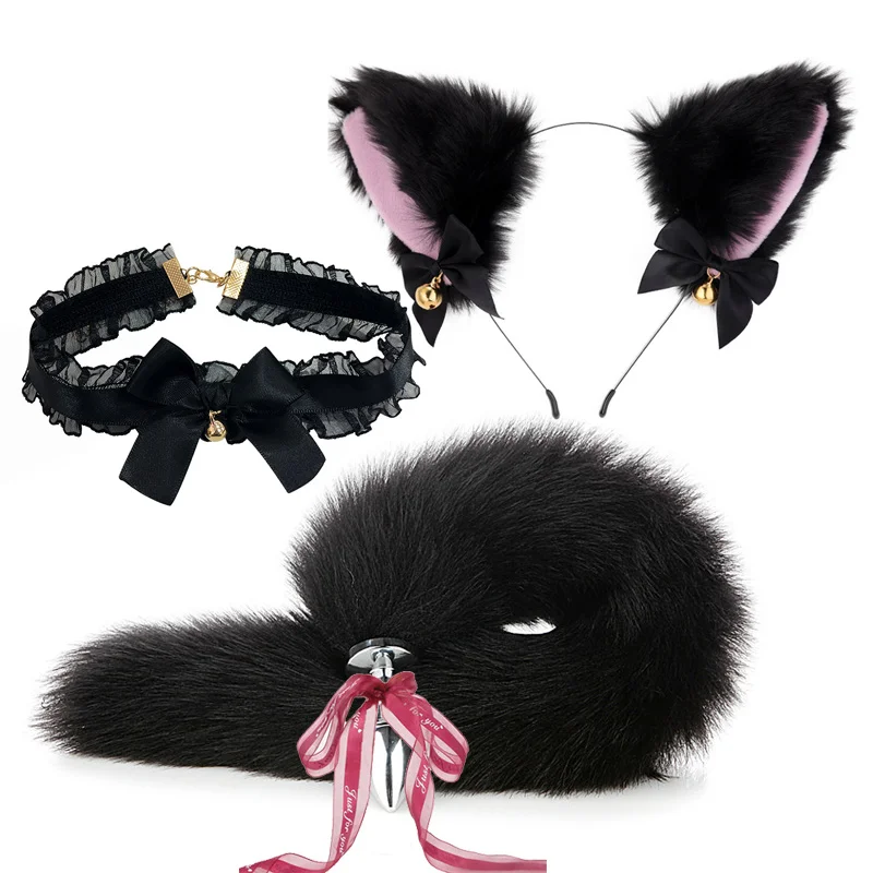 Fox Anal Plug Sex Toys Foxtail Bow Metal Butt Cute Bow-Knot Soft Cat Ears Headbands Erotic Cosplay Couples Accessories | Красота и