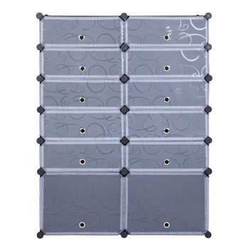 

12-Cube DIY Shoe Rack Modular Organizer Plastic Cabinet 6 Tier Modular closet cabinet with Doors