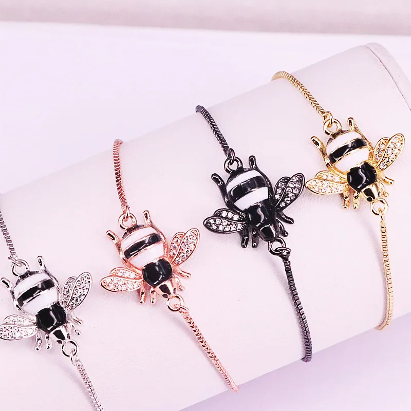 8 шт., модные ювелирные изделия микро Pave CZ Красочные циркония насекомое с эмалевым покрытием разъем регулируемый слайд цепи браслеты