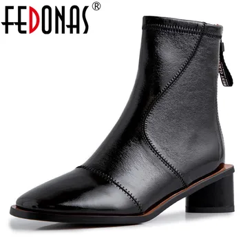 

FEDONAS Patent Leather High Heels Party Dancing Shoes Woman Newest Women Ankle Boots Winter Basic Female Short Black Boots