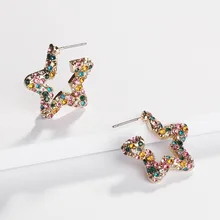 Новые модные блестящие радужные серьги CZ Star для женщин Лидер продаж многоцветный полые открытые маленькие серьги-гвоздики Свадебные украшения подарок