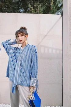 

Kpop Polyester Full Limited Tumblr Korean Free Shipping 2020 New Loose Shirt Female Design Sequins Personality Sleeve Tops Tide