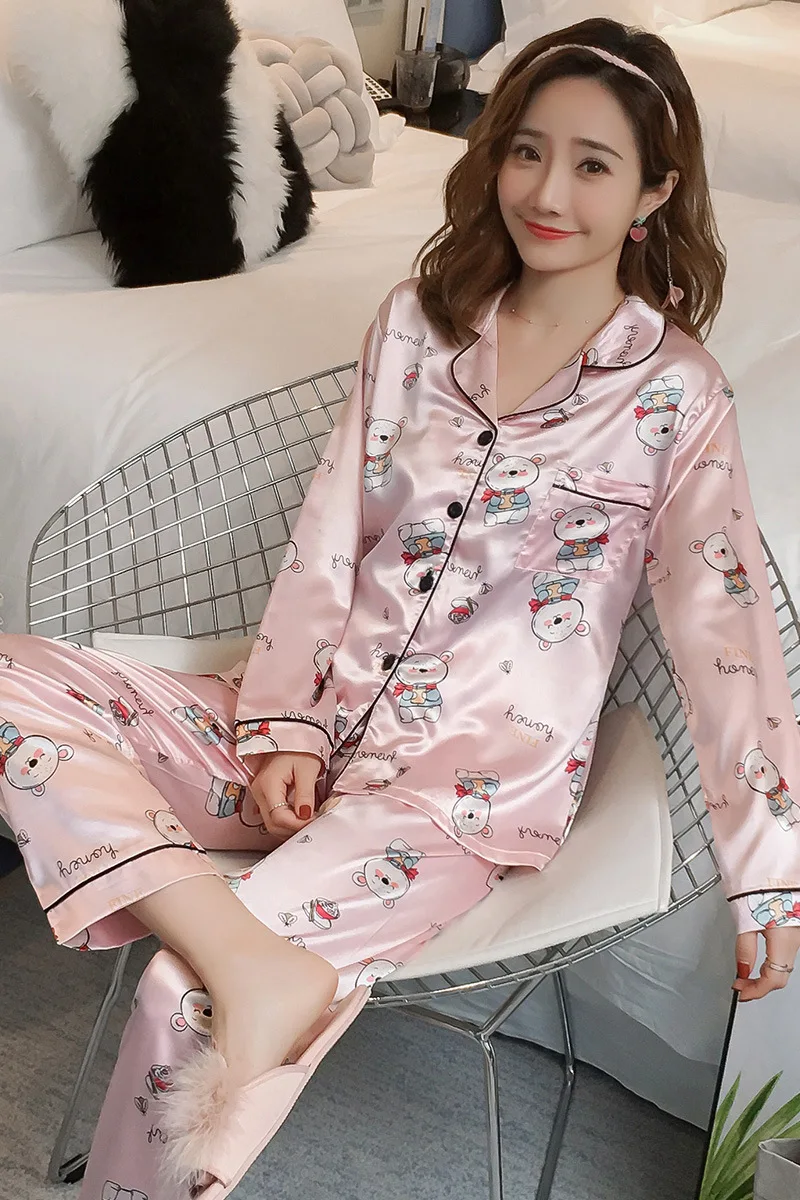 

(Spike ARTISTRY) Pajamas Women's Spring And Autumn Long Sleeve Silk Real Silk Two-Piece Set Thin Plus-sized Korean-style Home We