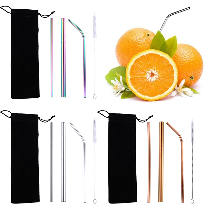 1* Черный флисовый мешок+ 1* щетка+ 3* соломинки многократного использования из нержавеющей стали соломинки для питья соломинки+ щетка+ сумка для ресторана посуда