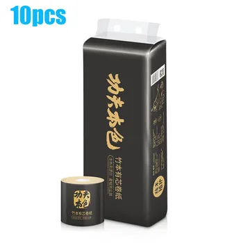

10 Pcs Household Bamboo Pulp Toilet Paper 4-layer No Flavor Cored Roll Paper Hotel Thickened White Moisture-proof Mildew Proof