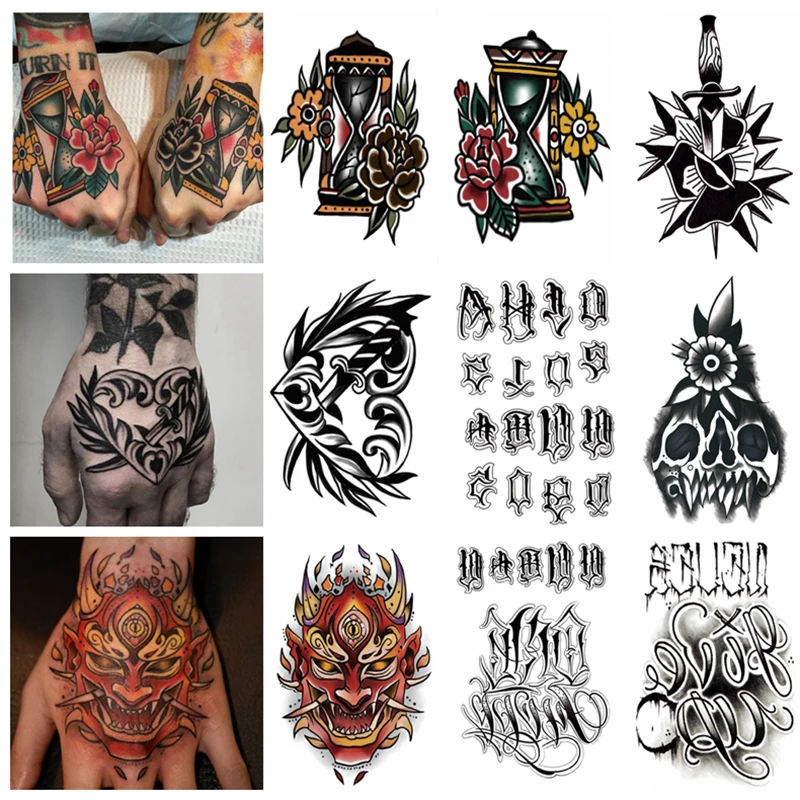 Tatuaje en la mano para hombre, pegatinas falsas temporales, dedos de rosa  del diablo intercambiables con inscripciones, tatuajes de arte Sexy para  niñas|Tatuajes temporales| - AliExpress