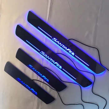 

Acrylic door sill plate strip with led decorative welcome light moving door scuff for Hyundai Santa Fe ix45