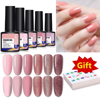 

LEMOOC Nail Gel Polish Set Soak Off Semi Permanent UV Gel Varnish Nail Glitter Sequins Color Rose Gold Polish Lacquers Kit