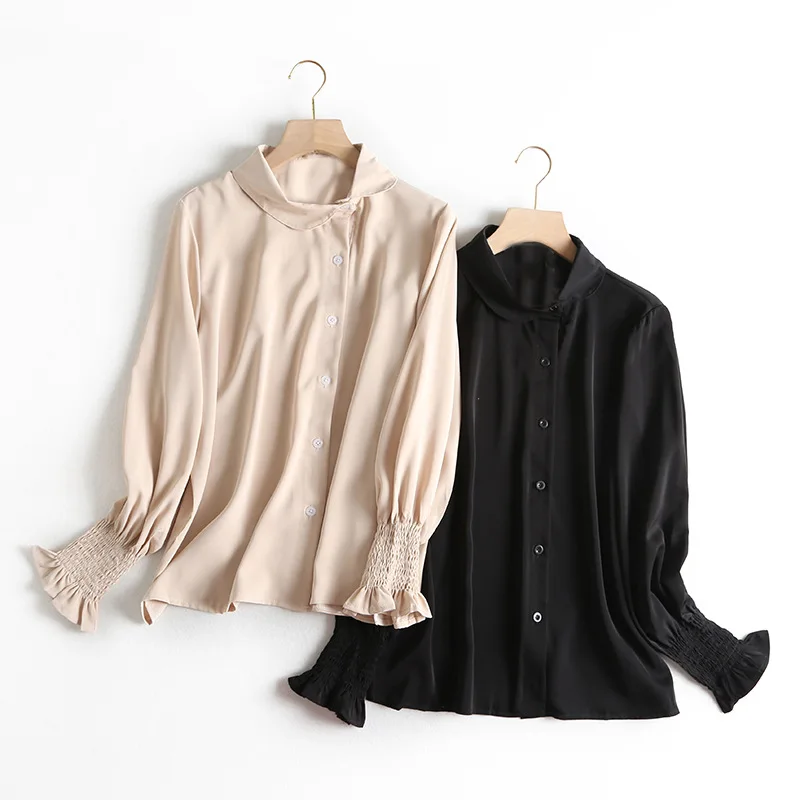 Blouses Woman 2019 Solid Color Asymmetric Lapel Shirt Women Blouse Women Modis Camisa Femenina Womens Tops and Blouses
