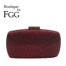 Boutique De FGG, женские вечерние сумки и клатчи цвета красного вина с бриллиантами, женские свадебные коктейльные сумочки с кристаллами, вечерние сумочки