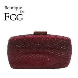 Boutique De FGG, женские вечерние сумки и клатчи цвета красного вина с бриллиантами, женские свадебные коктейльные сумочки с кристаллами