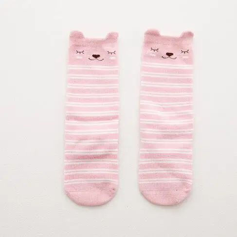 Pink bear slip Для новорожденных и детей ясельного возраста гольфы для маленьких девочек и мальчиков противоскользящие носки с симпатичными рисунками котиков; лисьи гетры для в стиле радуги, для младенцев, теплые длинные носки до колена - Цвет: Pink bear slip