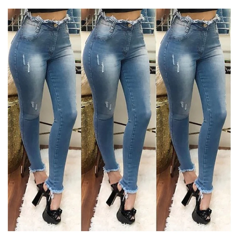

Jeans Woman High Waist Slim Micro Skinny Pants Casual Ripped Full Length Trousers Fashion Sexy Solid Color Vintage Female Jeans