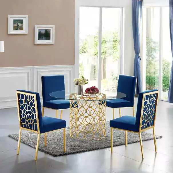 Home Dining Chair Velvet Chair Metal Legs Fabric Armchair Kitchen Living Room 