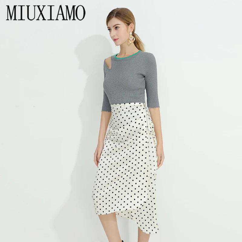 

MIUXIMAO Best Quality 2020 Office Lady Spring Twinset Elegant Half Sleeve Top+ Dress Luxury Suits Women Vestidos