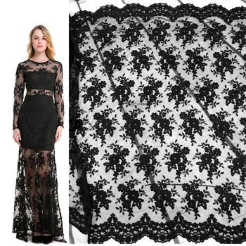 

QJH Brand Black French Lace Fabric Tulle Embroidered Flower Transparent Net White Lace for Wedding Dress Sewing accessories