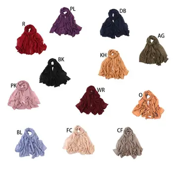 

Women Cotton Linen Fringed Tassels Scarf Shawl Solid Color Dotted Large Muslim Hijab Headscarf Raw Trim Sheer Islamic Head Wrap