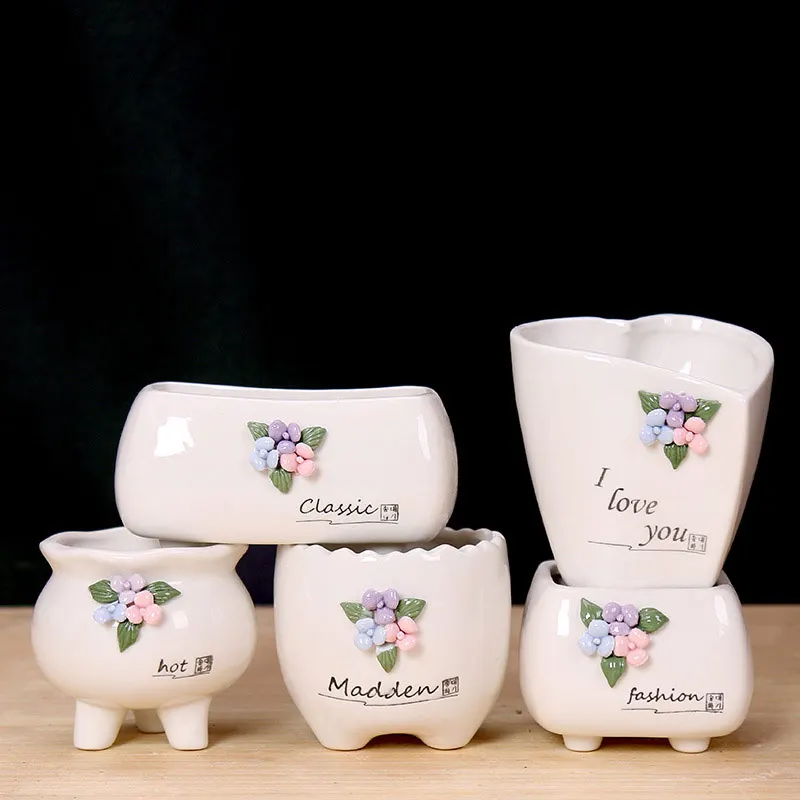 

Creative Design Mini Ceramic Flower Planter Pot With Handmade Flower White Porcelain Succulent Plant Pot Garden Decoration