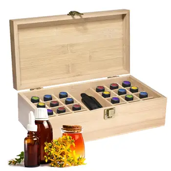 

Essential Oil Storage Box Case Wooden Hold 24 Bottles 5ml 10ml 15ml + 1 Large Slot for 118ml 60ml 1-4 oz Ounce Organizer