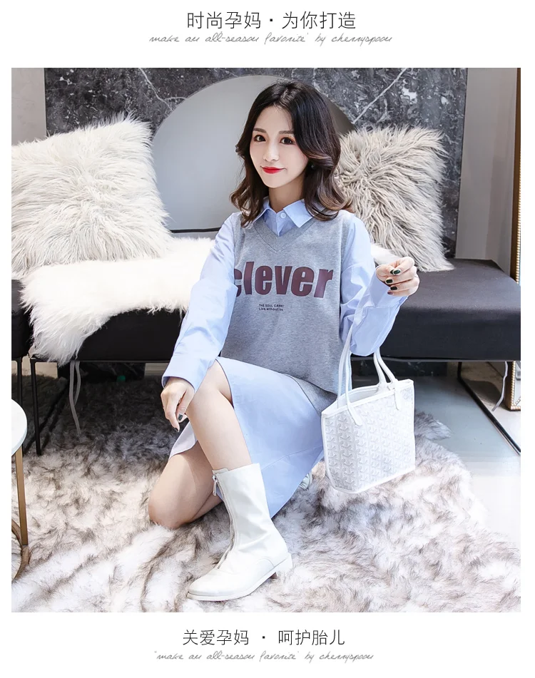 T shirt+ Dress Maternity Clothes Loose Stylish Long Sleeves Dress for Pregnant Women Pregnancy Clothes 2051~50~8979
