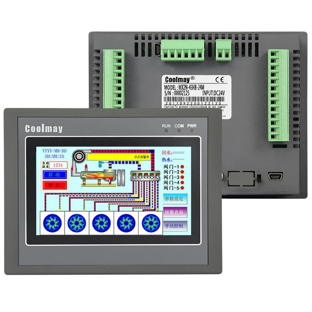 4.3'' HMI PLC Integrated Controller 4.3Inch Touch Panel DC24V Transistor Output Digital I/O 12DI 12DO Analog 0-10V RS232 RS485 4.3'' HMI PLC Integrated Controller 4.3Inch Touch Panel DC24V Transistor Output Digital I/O 12DI 12DO Analog 0-10V RS232 RS485