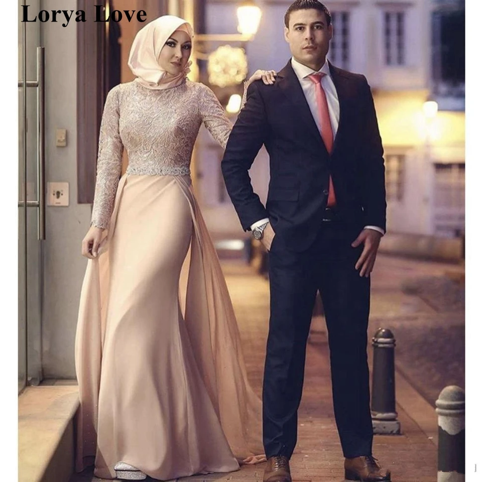 Elegant Mermaid Muslim Evening Dresses 2020 Dubai Saudi Arabic Long