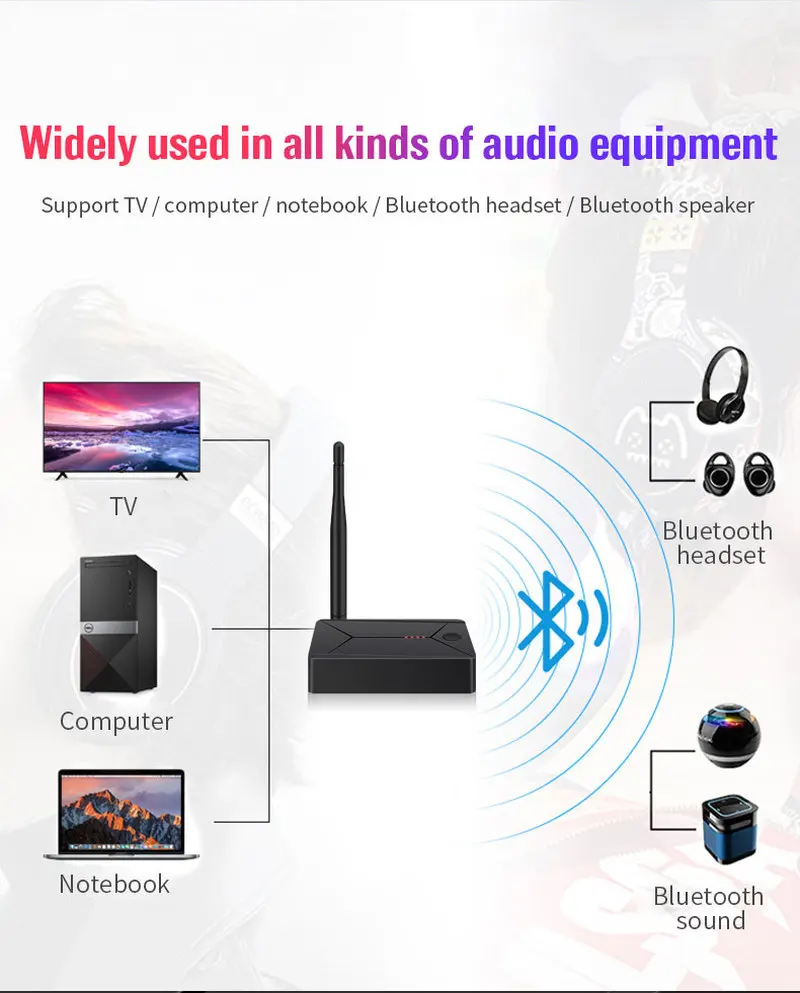 DC 5V Wireless audio bluetooth 5.0 transmitter adapter 3.5mm coaxial optical fiber Input For TV PC earphone headset