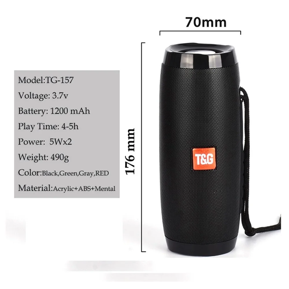 TG157 Wireless Bluetooth Speaker Portable Column Outdoor Speaker 10W Subwoofer SoundBox & Mic FM Radio TF LED Light Music Player TG157 Wireless Bluetooth Speaker Portable Column Outdoor Speaker 10W Subwoofer SoundBox & Mic FM Radio TF LED Light Music Player