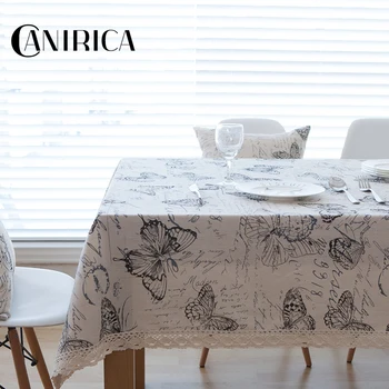 

CANIRICA Table Cloth Butterfly Tablecloth Rectangular Table Cover With Lace Nordic Kitchen Mantel Mesa Kitchen Accessories